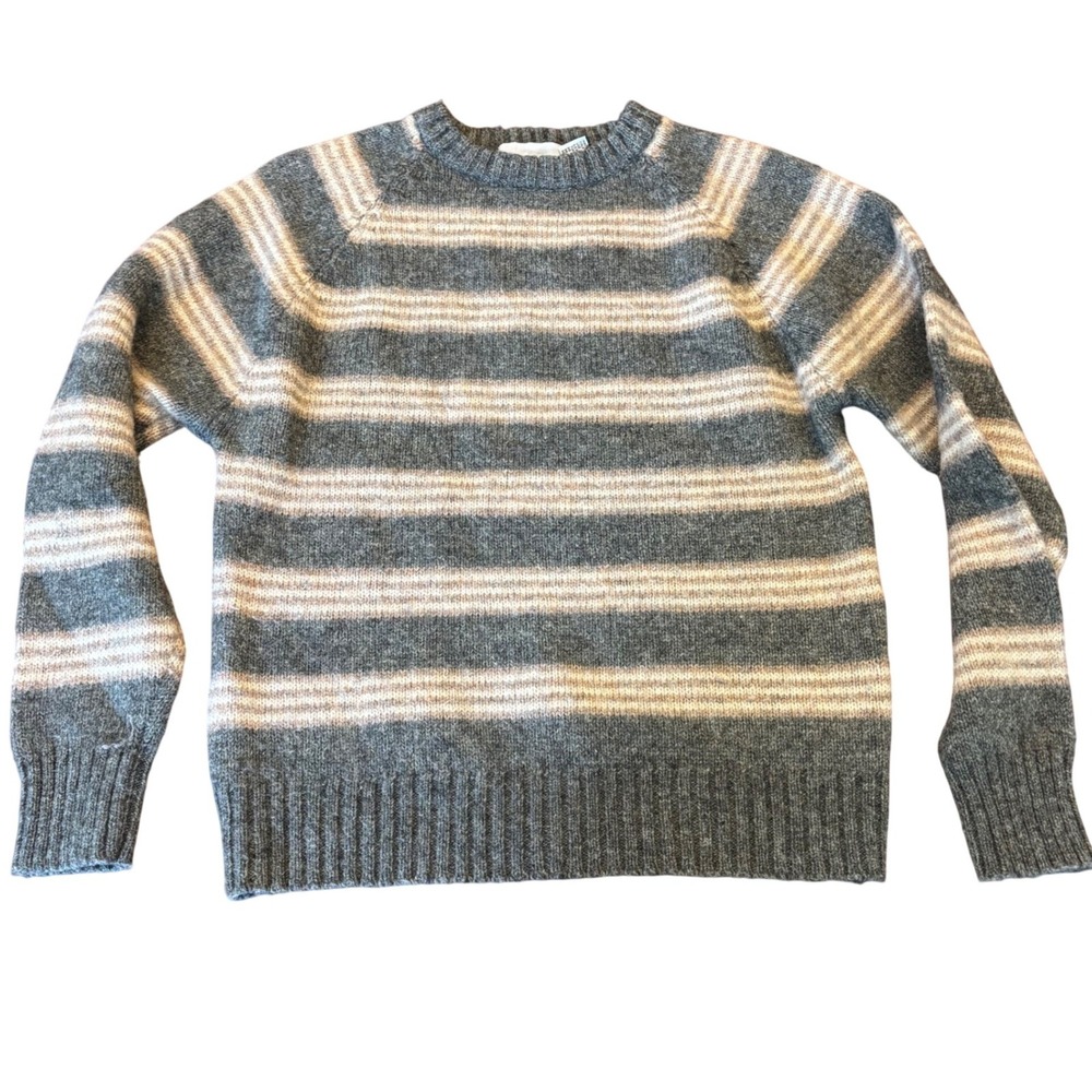 McGregor | Vintage | Wool Blend | Medium | Striped Crewneck Sweater Grey Cream